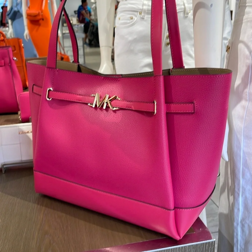 MICHAEL KORS Reed Large Logo Belted Shoulder Tote Bag Electric Pink